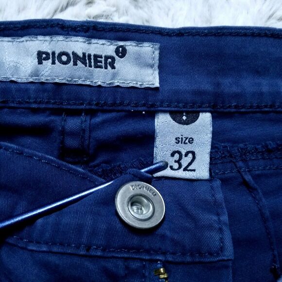 Pionier Chino Khakis Pants Mens 32x32 Blue Flat Front Straight Dark Wash Canvas - Picture 9 of 13